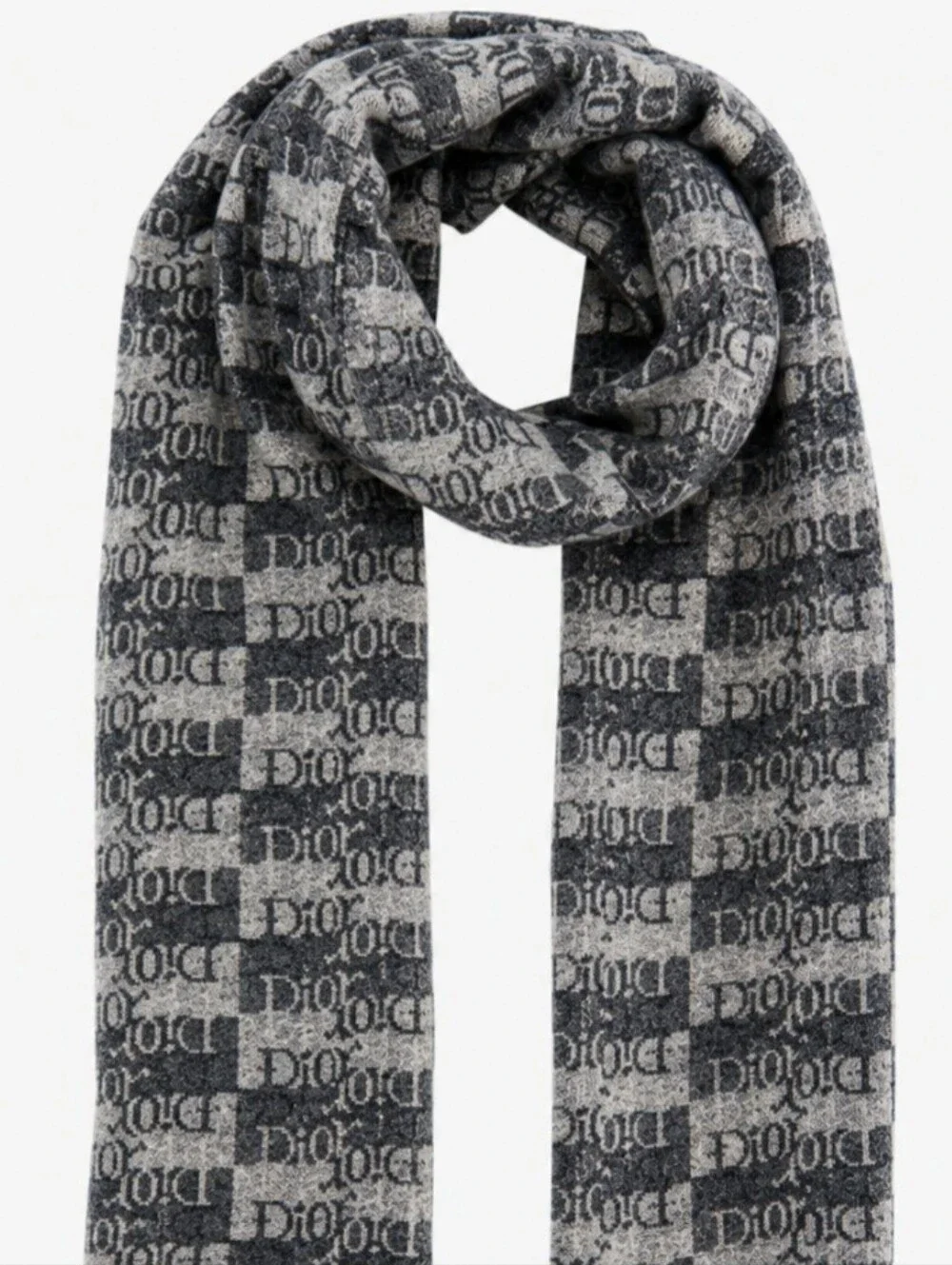 Dior Gray Monogram Reversible Wool Scarf